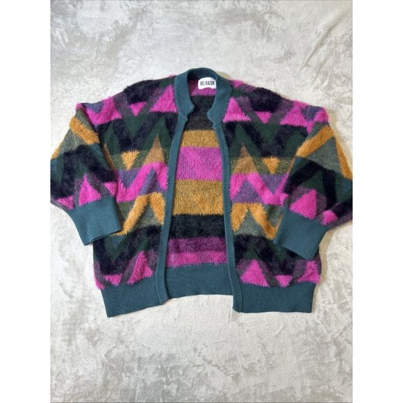 Bel kazan anthropologie os cardigan eyelash knit chevron open front sweater - Picture 2 of 11